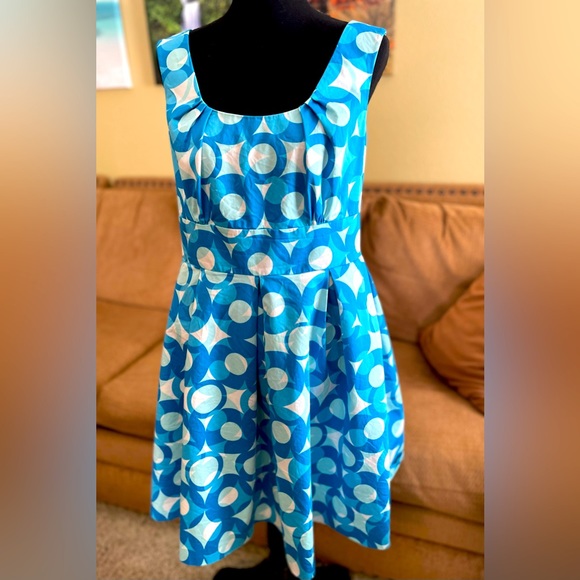 Calvin Klein sundress sz 12 in shades of teal - rounded neckline zipper back - Picture 2 of 9